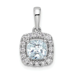 14k White Gold 1/4 carat Lab Grown Diamond VS/SI+ G+ March Birthstone Aquamarine Halo Pendant