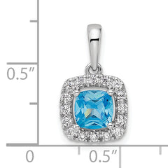 14k White Gold 1/4 carat Lab Grown Diamond VS/SI+ G+ December Birthstone Blue Topaz Halo Pendant