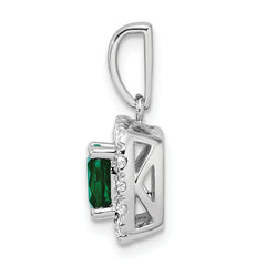 14k White Gold 1/4 carat Lab Grown Diamond VS/SI+ G+ May Birthstone Lab Created Emerald Halo Pendant