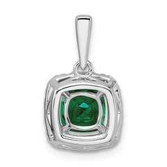 14k White Gold 1/4 carat Lab Grown Diamond VS/SI+ G+ May Birthstone Lab Created Emerald Halo Pendant