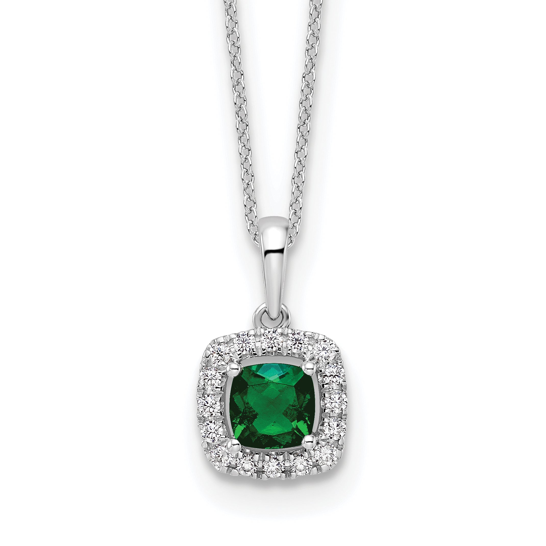 10k White Gold 1/4 carat Lab Grown Diamond VS/SI+ G+ and Created Emerald Complete 18 inch Necklace