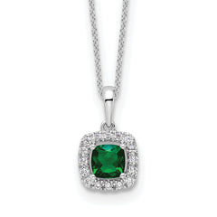 10k White Gold 1/4 carat Lab Grown Diamond VS/SI+ G+ and Created Emerald Complete 18 inch Necklace