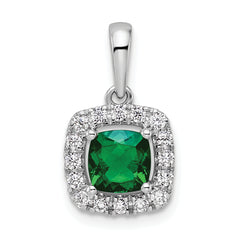 14k White Gold 1/4 carat Lab Grown Diamond VS/SI+ G+ May Birthstone Lab Created Emerald Halo Pendant