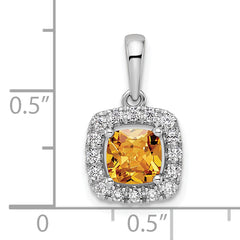 14k White Gold 1/4 carat Lab Grown Diamond VS/SI+ G+ November Birthstone Citrine Halo Pendant