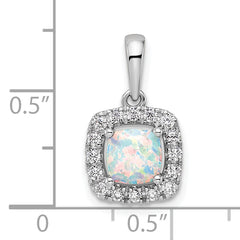 14k White Gold 1/4 carat Lab Grown Diamond VS/SI+ G+ October Birthstone Lab Created Opal Halo Pendant