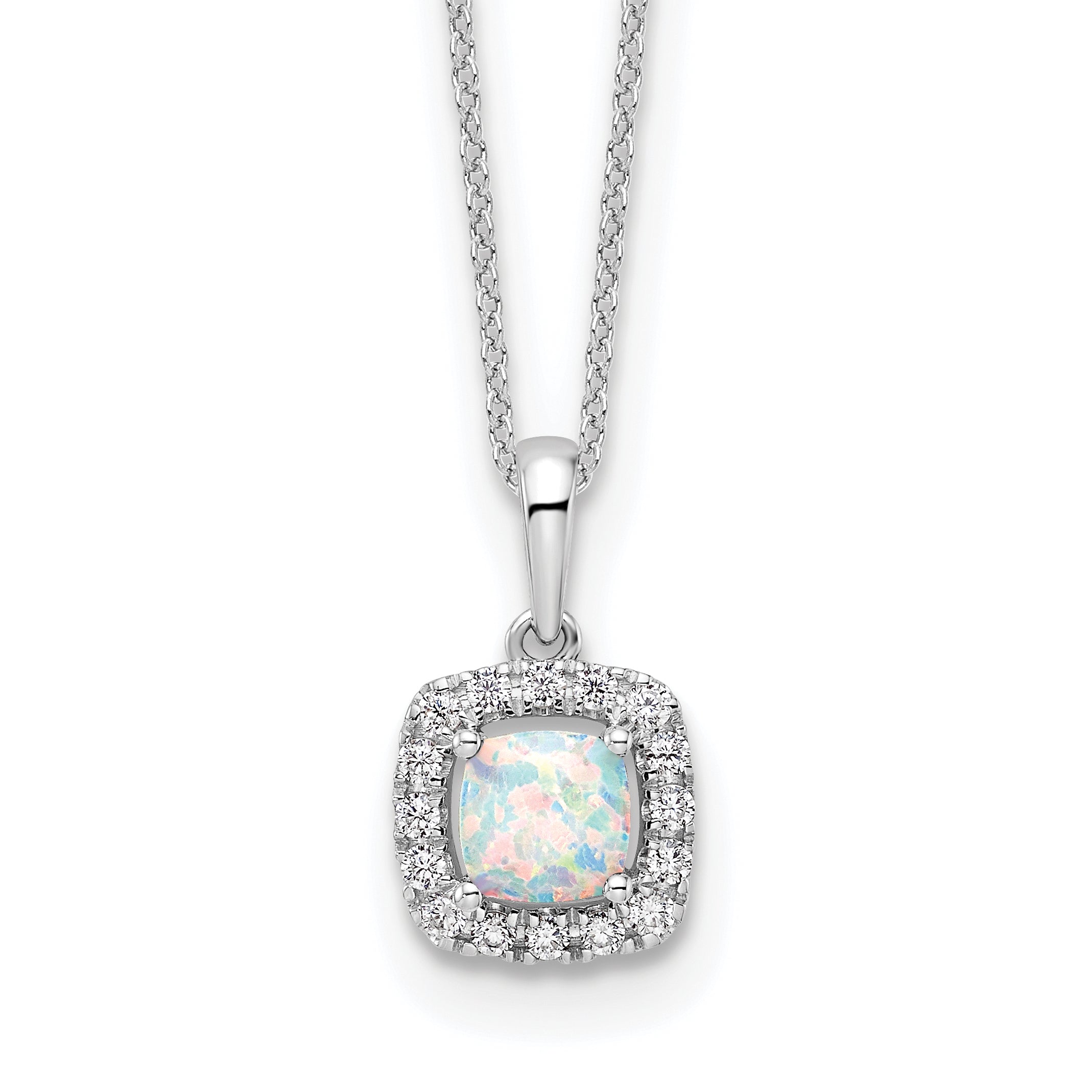 10k White Gold 1/4 carat Lab Grown Diamond VS/SI+ G+ and Created Opal Complete 18 inch Necklace