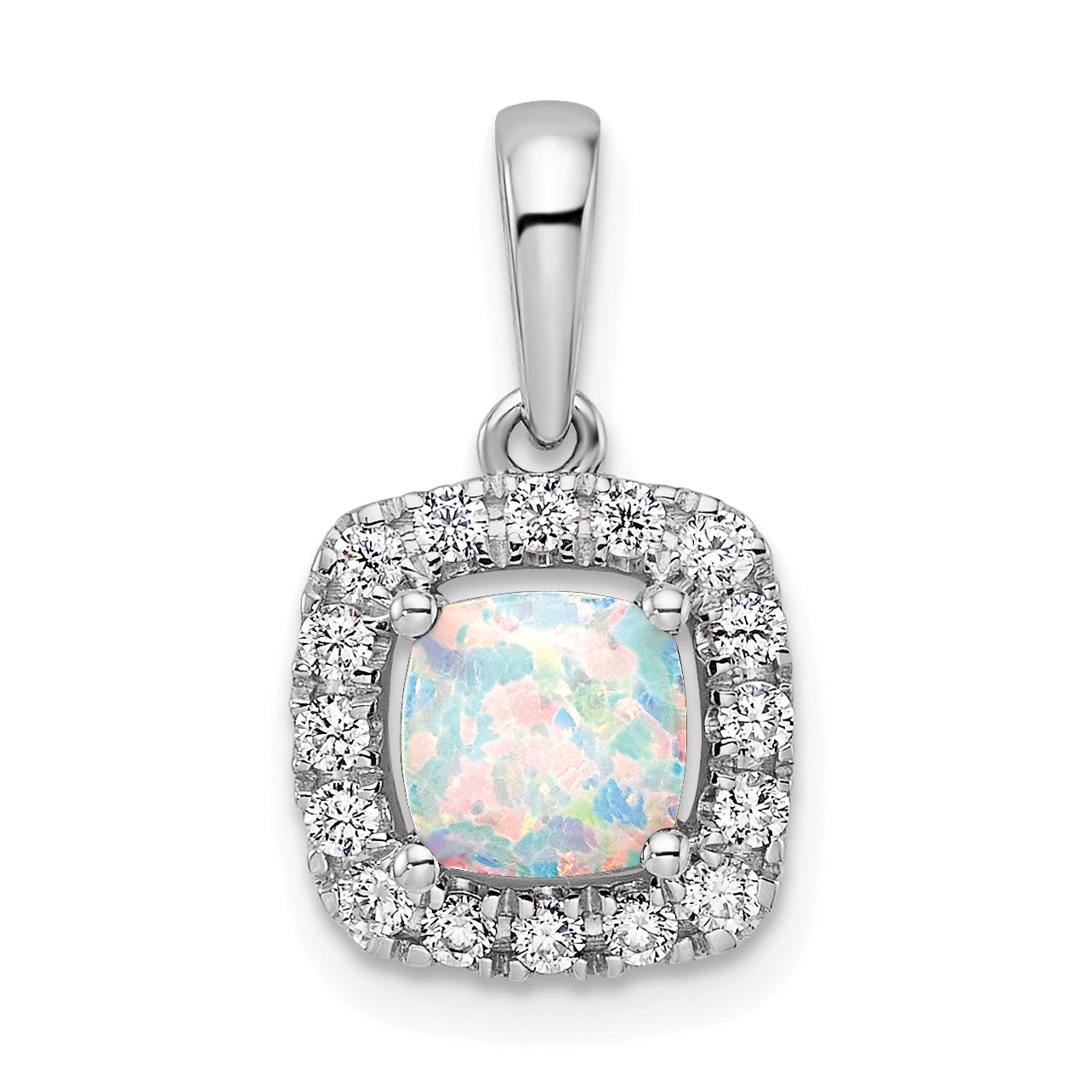 14k White Gold 1/4 carat Lab Grown Diamond VS/SI+ G+ October Birthstone Lab Created Opal Halo Pendant