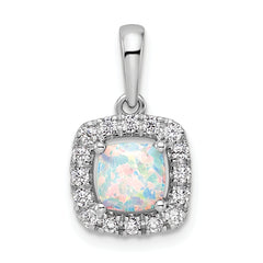 14k White Gold 1/4 carat Lab Grown Diamond VS/SI+ G+ October Birthstone Lab Created Opal Halo Pendant