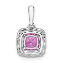 14k White Gold 1/4 carat Lab Grown Diamond VS/SI+ G+ October Birthstone Lab Created Pink Sapphire Halo Pendant