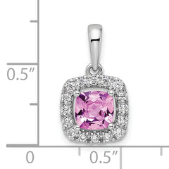 14k White Gold 1/4 carat Lab Grown Diamond VS/SI+ G+ October Birthstone Lab Created Pink Sapphire Halo Pendant