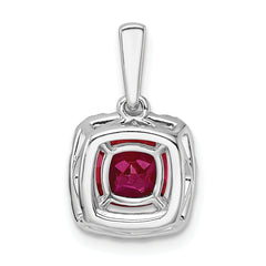 14k White Gold 1/4 carat Lab Grown Diamond VS/SI+ G+ July Birthstone Lab Created Ruby Halo Pendant