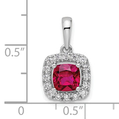14k White Gold 1/4 carat Lab Grown Diamond VS/SI+ G+ July Birthstone Lab Created Ruby Halo Pendant