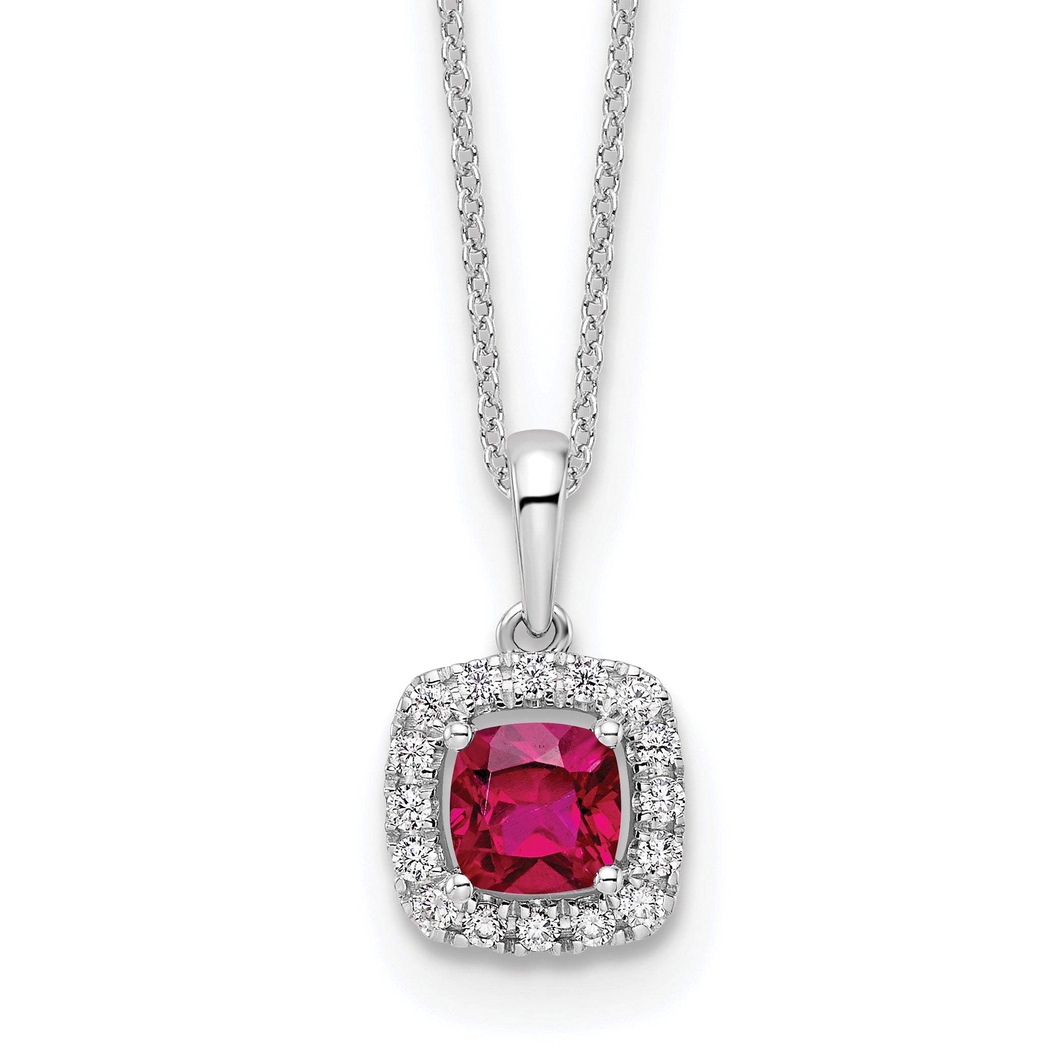 10k White Gold 1/4 carat Lab Grown Diamond VS/SI+ G+ and Created Ruby Complete 18 inch Necklace