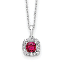 10k White Gold 1/4 carat Lab Grown Diamond VS/SI+ G+ and Created Ruby Complete 18 inch Necklace