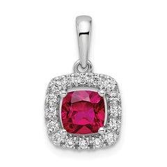 14k White Gold 1/4 carat Lab Grown Diamond VS/SI+ G+ July Birthstone Lab Created Ruby Halo Pendant