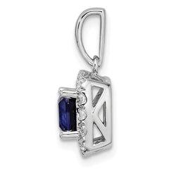 14k White Gold 1/4 carat Lab Grown Diamond VS/SI+ G+ September Birthstone Lab Created Blue Sapphire Halo Pendant