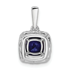 14k White Gold 1/4 carat Lab Grown Diamond VS/SI+ G+ September Birthstone Lab Created Blue Sapphire Halo Pendant
