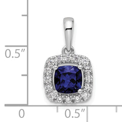 14k White Gold 1/4 carat Lab Grown Diamond VS/SI+ G+ September Birthstone Lab Created Blue Sapphire Halo Pendant