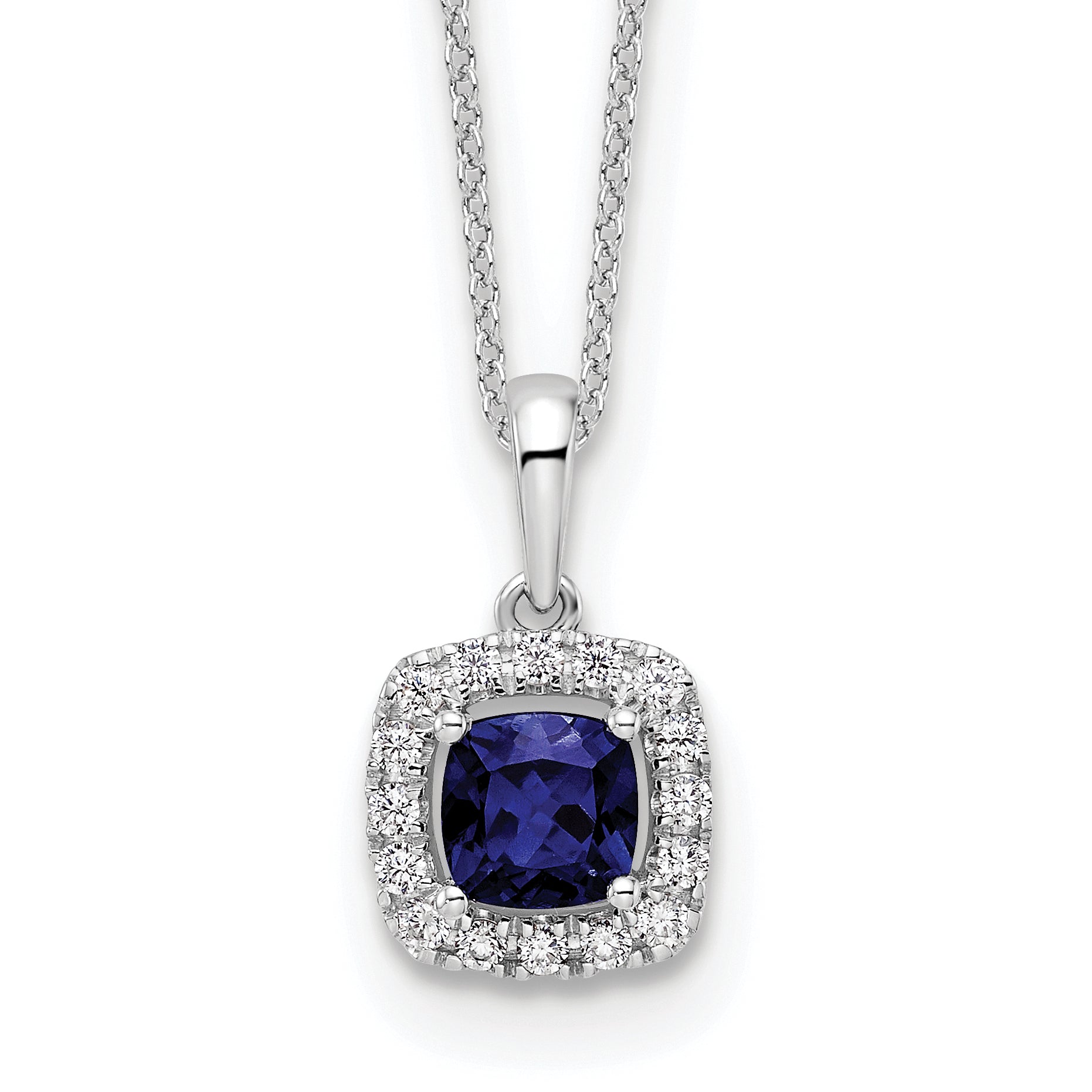 10k White Gold 1/4 carat Lab Grown Diamond VS/SI+ G+ and Created Sapphire Complete 18 inch Necklace