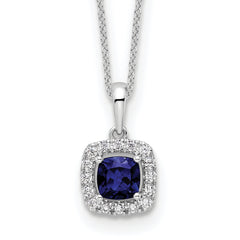 10k White Gold 1/4 carat Lab Grown Diamond VS/SI+ G+ and Created Sapphire Complete 18 inch Necklace
