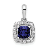 14k White Gold 1/4 carat Lab Grown Diamond VS/SI+ G+ September Birthstone Lab Created Blue Sapphire Halo Pendant