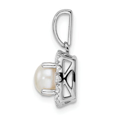 14k White Gold 1/4 carat Lab Grown Diamond VS/SI+ G+ June Birthstone Freshwater Cultered Pearl Halo Pendant