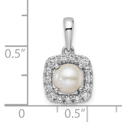 14k White Gold 1/4 carat Lab Grown Diamond VS/SI+ G+ June Birthstone Freshwater Cultered Pearl Halo Pendant