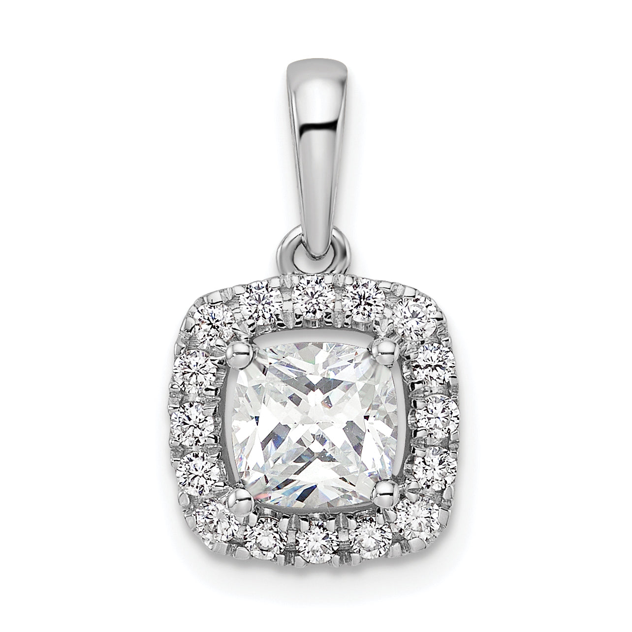 14k White Gold 1/4 carat Lab Grown Diamond VS/SI+ G+ April Birthstone White Sapphire Halo Pendant
