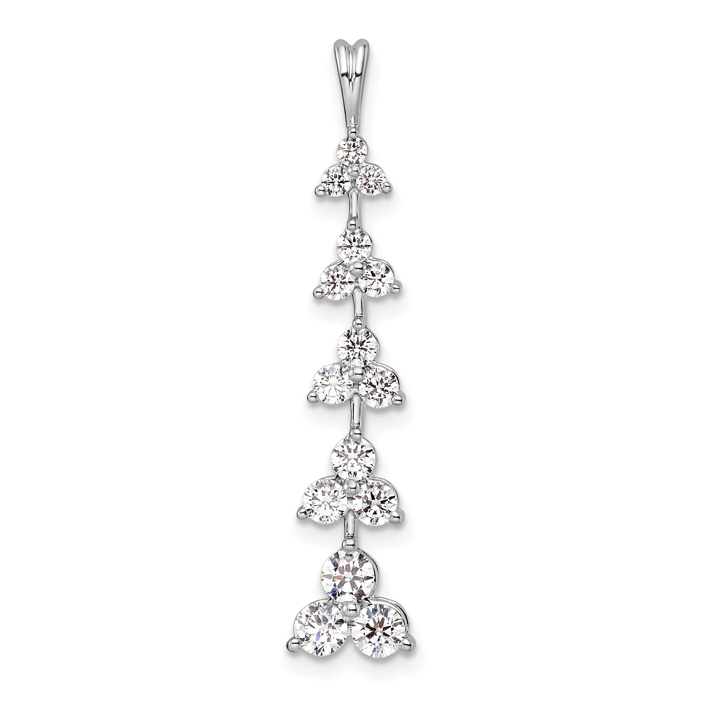 14k White Gold 1 carat Lab Grown Diamond VS/SI+ G+ Five Three Stone Cluster Bar Chain Slide Pendant