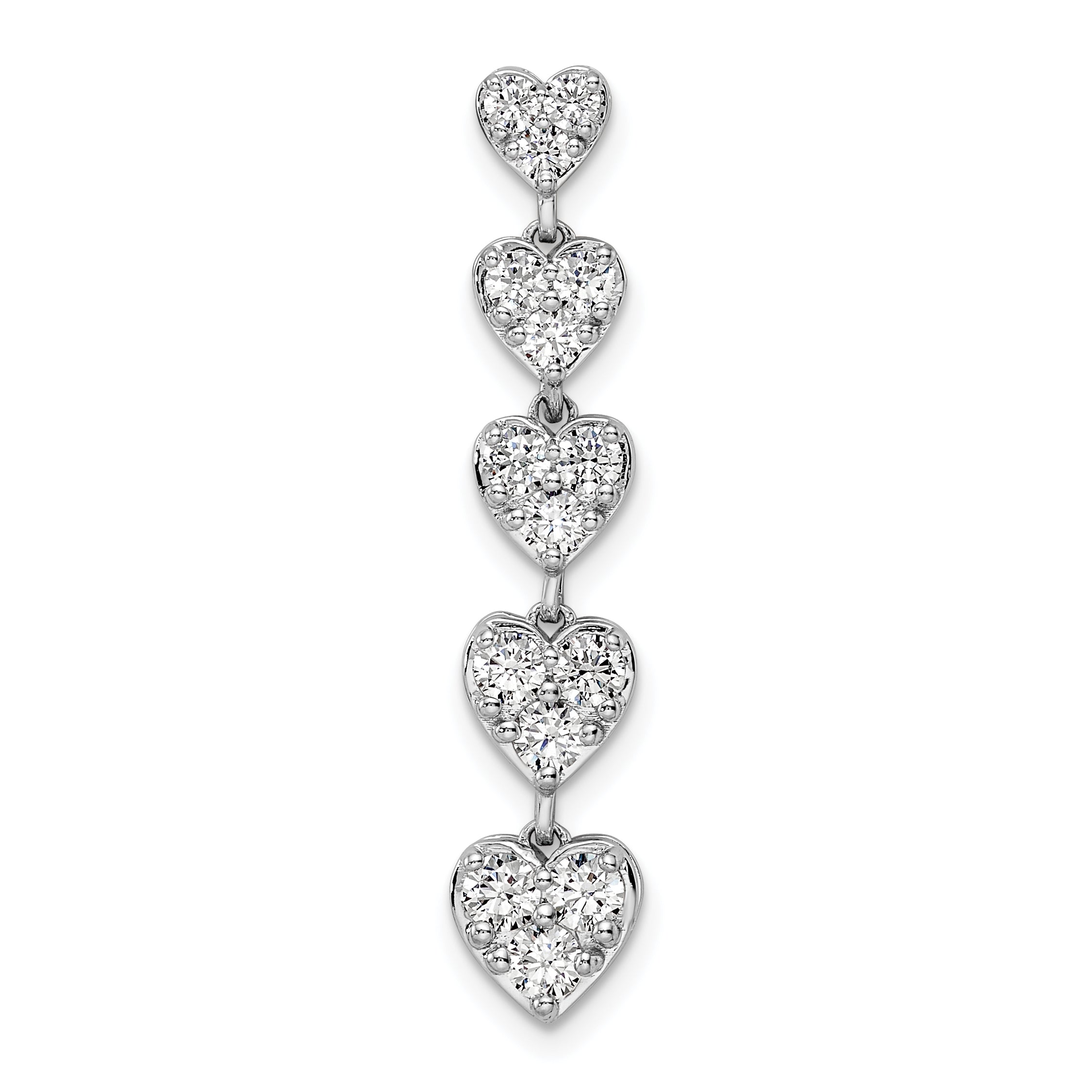 14k White Gold 1 carat Lab Grown Diamond VS/SI+ G+ Complete Five Heart Bar Chain Slide Pendant