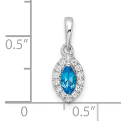 14k White Gold 1/10 carat Lab Grown Diamond VS/SI+ G+ and Blue Topaz December Birthstone Pendant