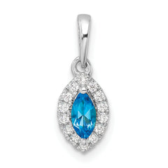 14k White Gold 1/10 carat Lab Grown Diamond VS/SI+ G+ and Blue Topaz December Birthstone Pendant