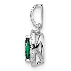 14k White Gold 1/10 carat Lab Grown Diamond VS/SI+ G+ and Lab Created Emerald May Birthstone Pendant