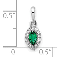 14k White Gold 1/10 carat Lab Grown Diamond VS/SI+ G+ and Lab Created Emerald May Birthstone Pendant