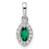 14k White Gold 1/10 carat Lab Grown Diamond VS/SI+ G+ and Lab Created Emerald May Birthstone Pendant