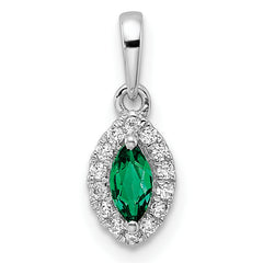 14k White Gold 1/10 carat Lab Grown Diamond VS/SI+ G+ and Lab Created Emerald May Birthstone Pendant