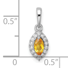 14k White Gold 1/10 carat Lab Grown Diamond VS/SI+ G+ and Citrine November Birthstone Pendant