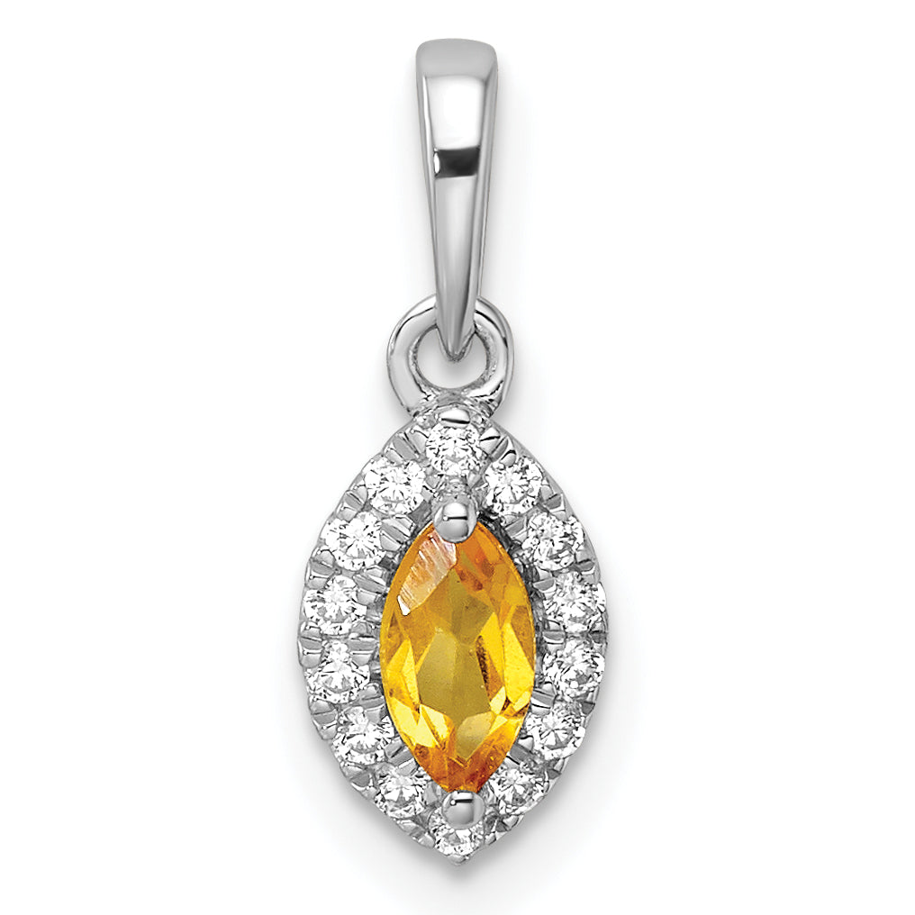 14k White Gold 1/10 carat Lab Grown Diamond VS/SI+ G+ and Citrine November Birthstone Pendant