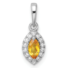 14k White Gold 1/10 carat Lab Grown Diamond VS/SI+ G+ and Citrine November Birthstone Pendant