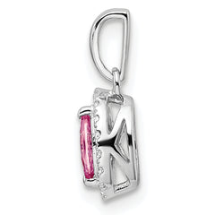 14k White Gold 1/10 carat Lab Grown Diamond VS/SI+ G+ and Lab Created Pink Sapphire October Birthstone Pendant