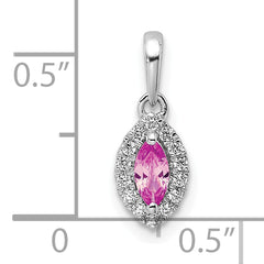 14k White Gold 1/10 carat Lab Grown Diamond VS/SI+ G+ and Lab Created Pink Sapphire October Birthstone Pendant