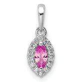14k White Gold 1/10 carat Lab Grown Diamond VS/SI+ G+ and Lab Created Pink Sapphire October Birthstone Pendant