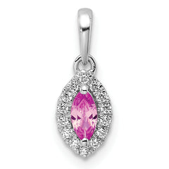 14k White Gold 1/10 carat Lab Grown Diamond VS/SI+ G+ and Lab Created Pink Sapphire October Birthstone Pendant