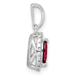 14k White Gold 1/10 carat Lab Grown Diamond VS/SI+ G+ and Lab Created Ruby July Birthstone Pendant