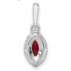 14k White Gold 1/10 carat Lab Grown Diamond VS/SI+ G+ and Lab Created Ruby July Birthstone Pendant
