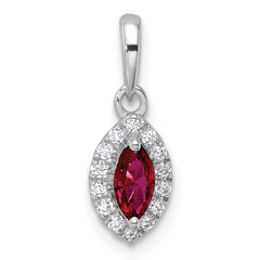 14k White Gold 1/10 carat Lab Grown Diamond VS/SI+ G+ and Lab Created Ruby July Birthstone Pendant