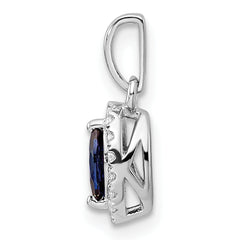 14k White Gold 1/10 carat Lab Grown Diamond VS/SI+ G+ and Lab Created Blue Sapphire September Birthstone Pendant