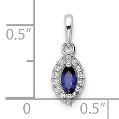 14k White Gold 1/10 carat Lab Grown Diamond VS/SI+ G+ and Lab Created Blue Sapphire September Birthstone Pendant