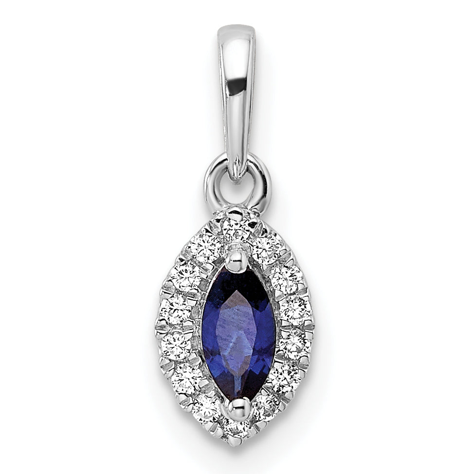 14k White Gold 1/10 carat Lab Grown Diamond VS/SI+ G+ and Lab Created Blue Sapphire September Birthstone Pendant