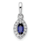 14k White Gold 1/10 carat Lab Grown Diamond VS/SI+ G+ and Lab Created Blue Sapphire September Birthstone Pendant